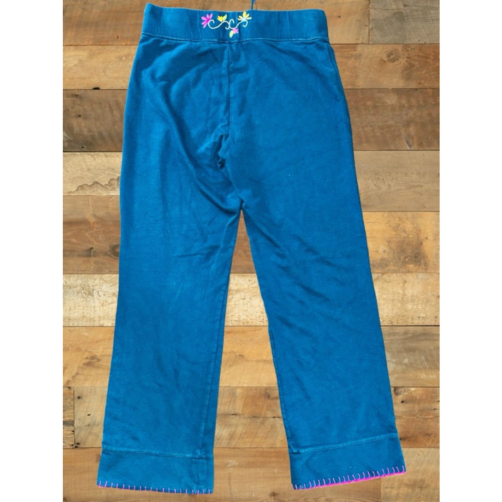 Sleep Sense Women’s Small Blue Embroidered Floral Patches Pajama/Lounge Pants - Picture 2 of 10
